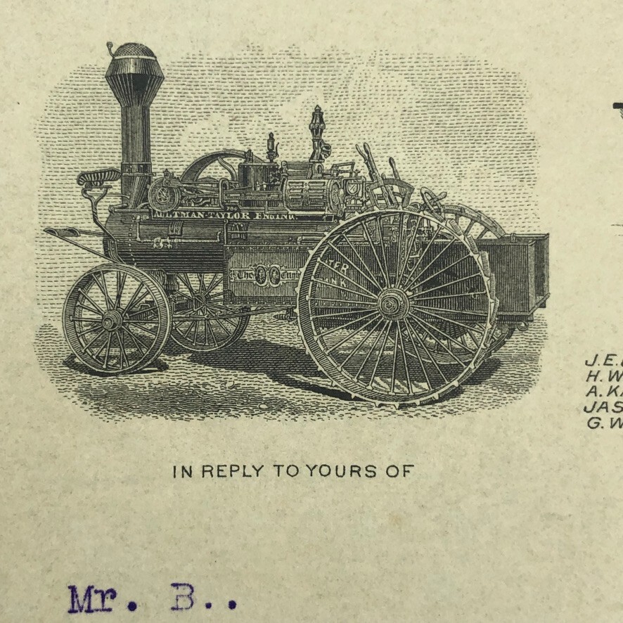 1898 AULTMAN TAYLOR Farm THRESHING Tractor ENGINE Letterhead Antique Advertising
