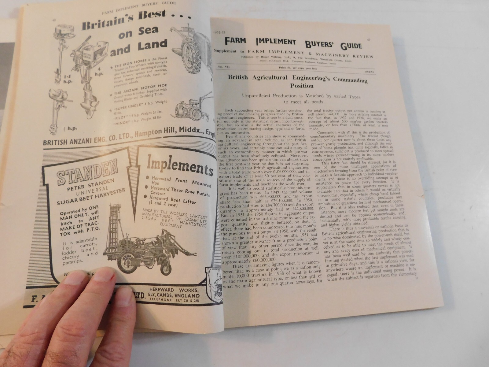 1952-53 FARM IMPLEMENT BUYER&rsquo;S GUIDE ENGLAND WINNROWERS LAND ROLLERS TEA CUTTERS