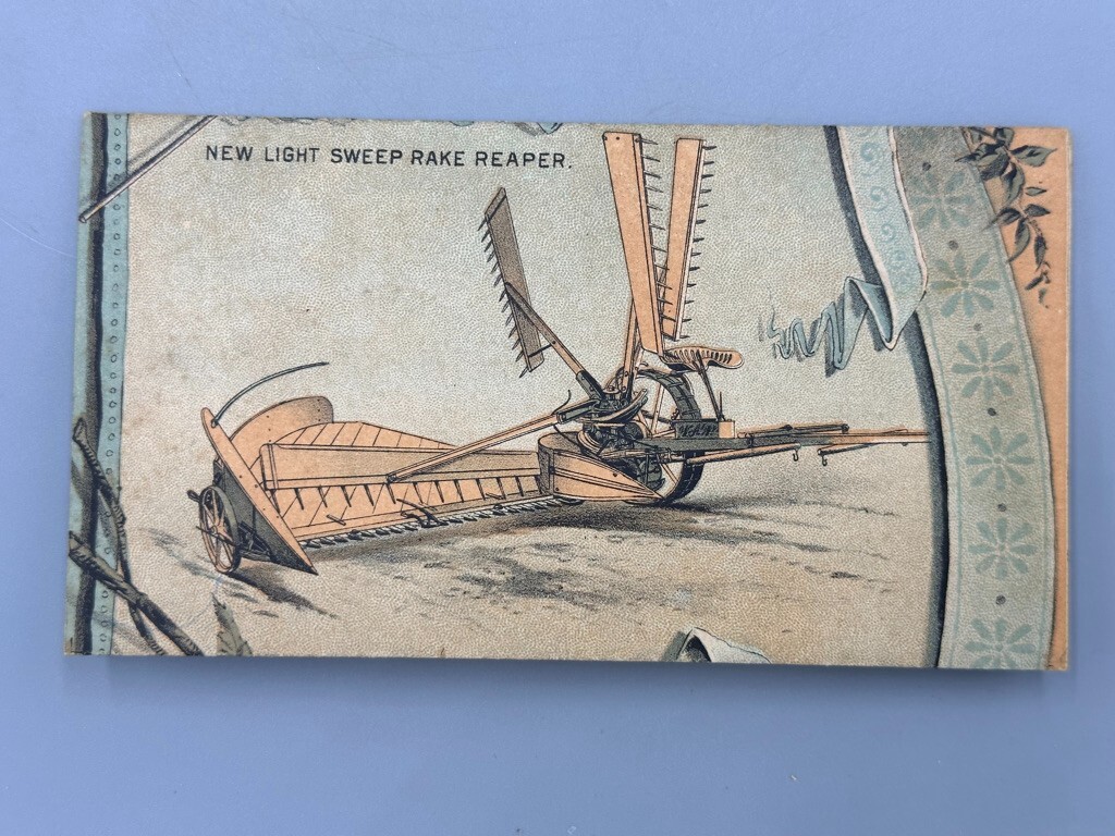 1886 Harvester WALTER WOOD Victorian FARM Advertising Trade Card HOOSICK FALLS