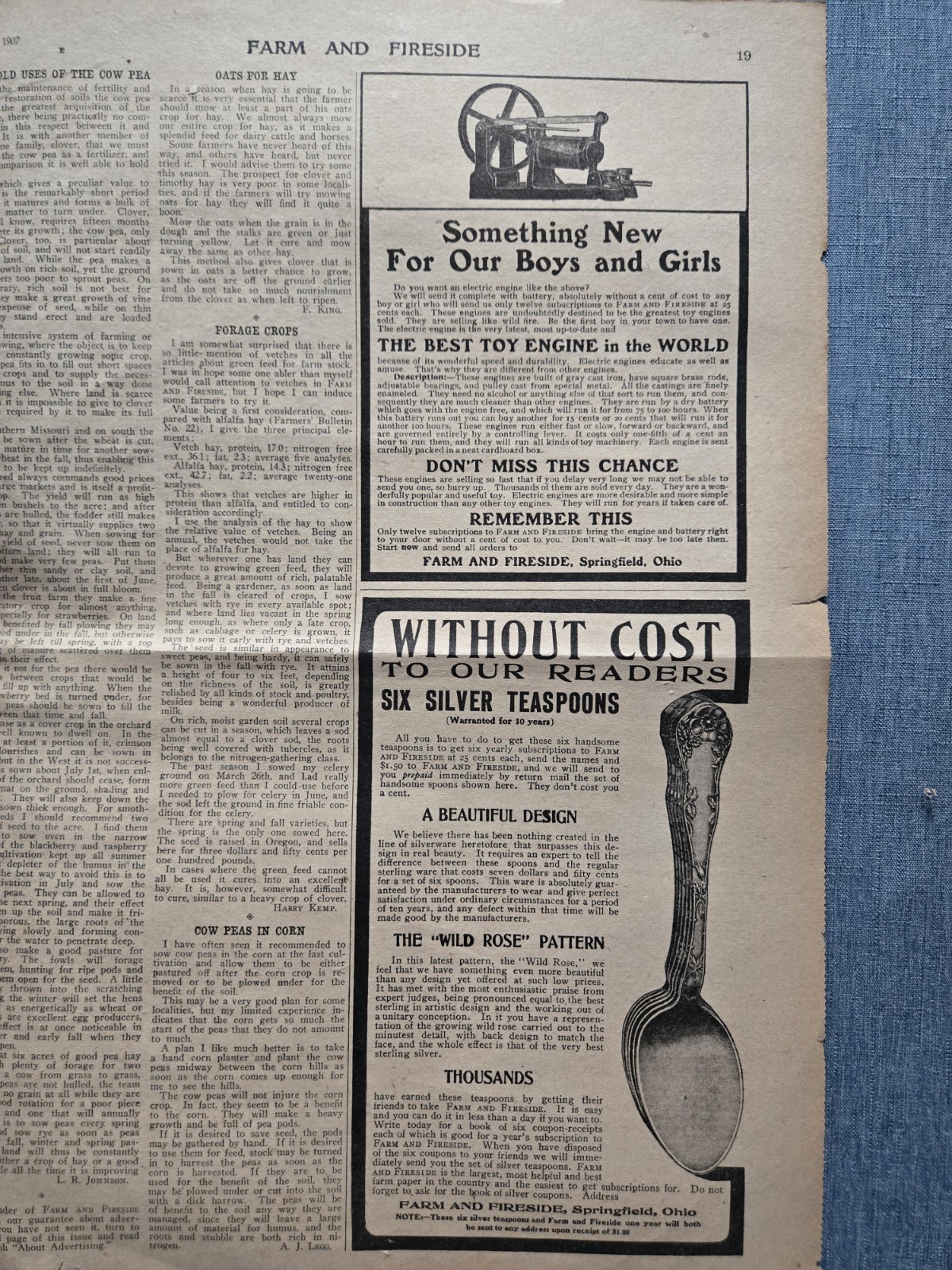 Farm & Fireside Newspaper – Antique Agriculture 1907 Articles Ads Illustrations