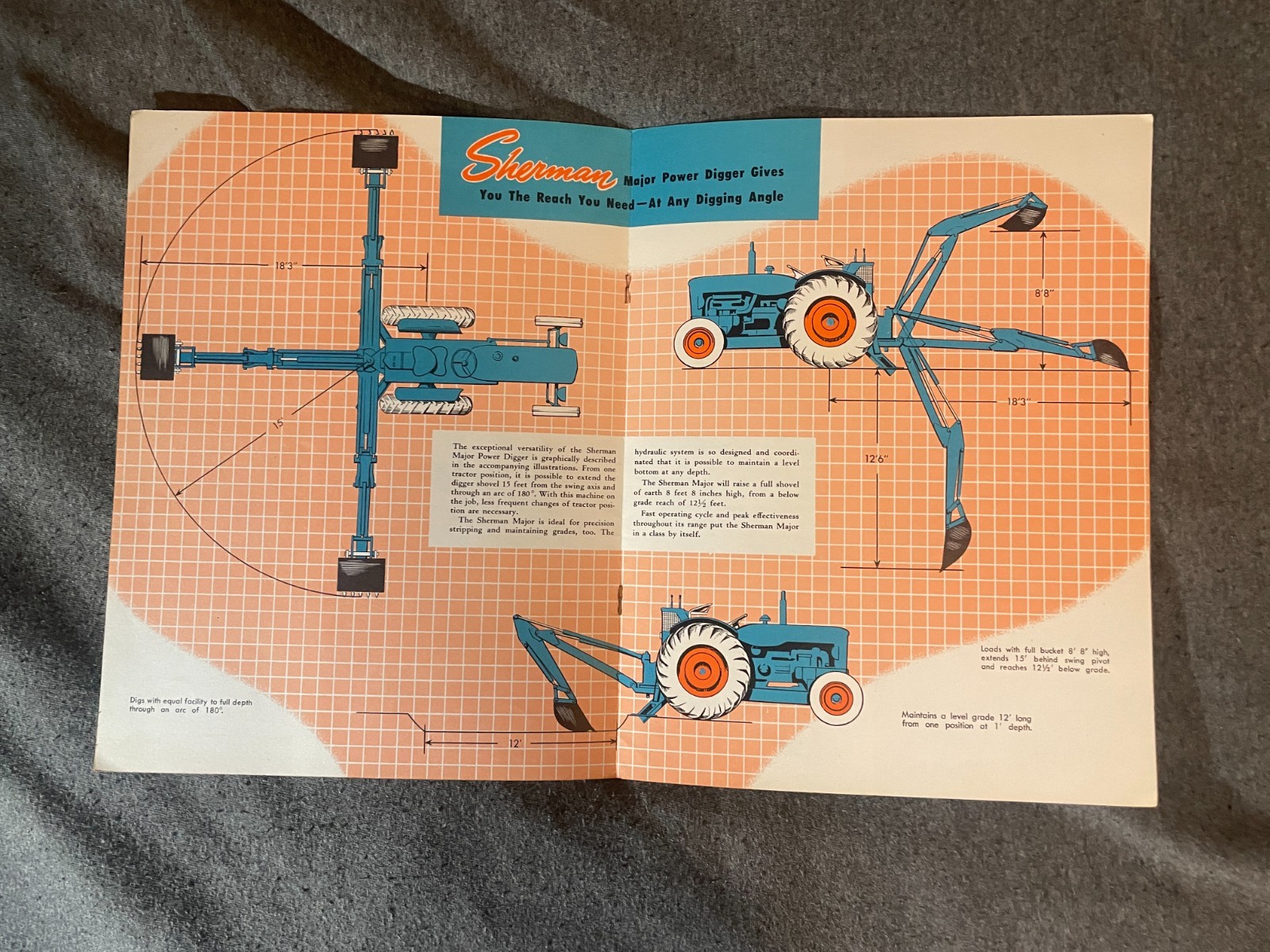 1950&rsquo;s Sherman Products Major Powder Digger Tractor Brochure Fordson Major