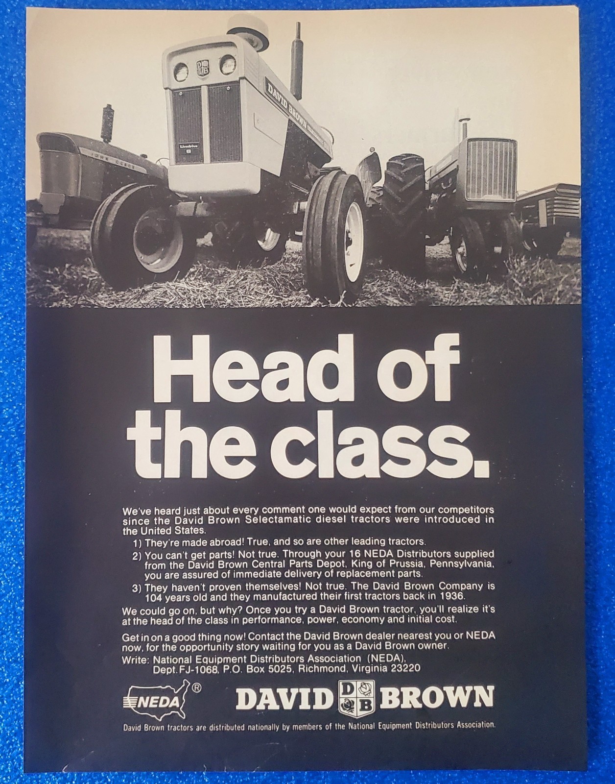 1968 DAVID BROWN SELECTAMATIC DIESEL TRACTORS ORIGINAL FARM/RANCH PRINT AD