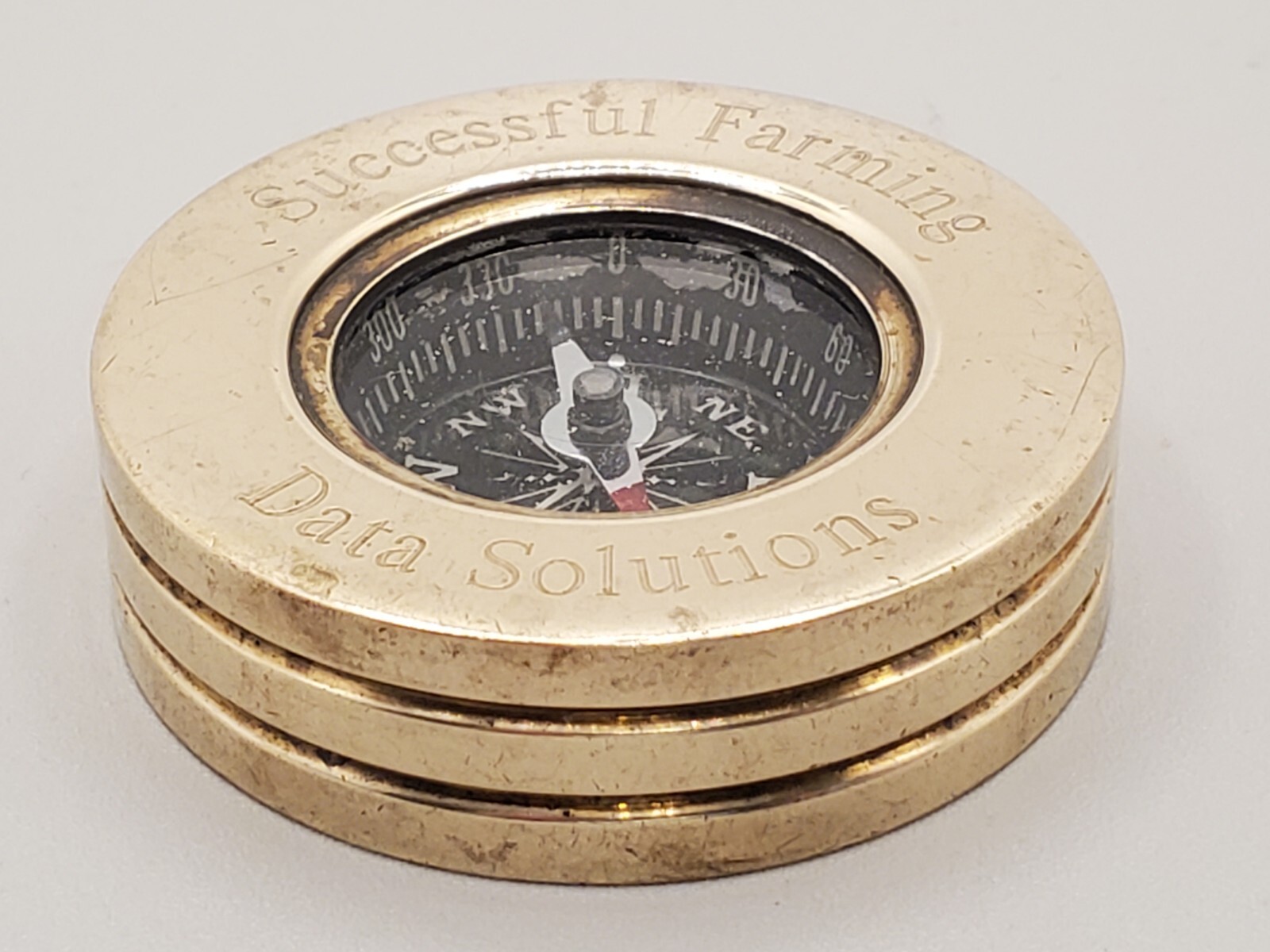 VTG Successful Farming Data Solutions Paperweight Compass Ag Advertising Brass