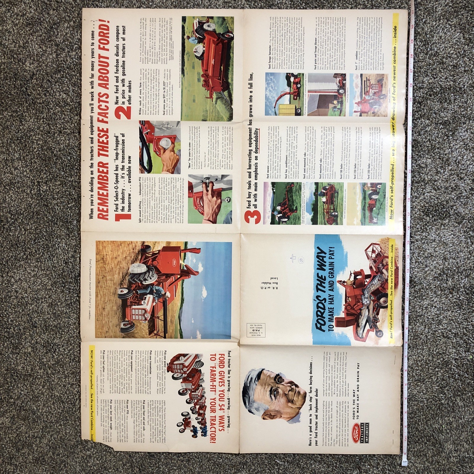 Rare Ford Tractors Implement Mailing POSTER Brochure 31×23” Combine
