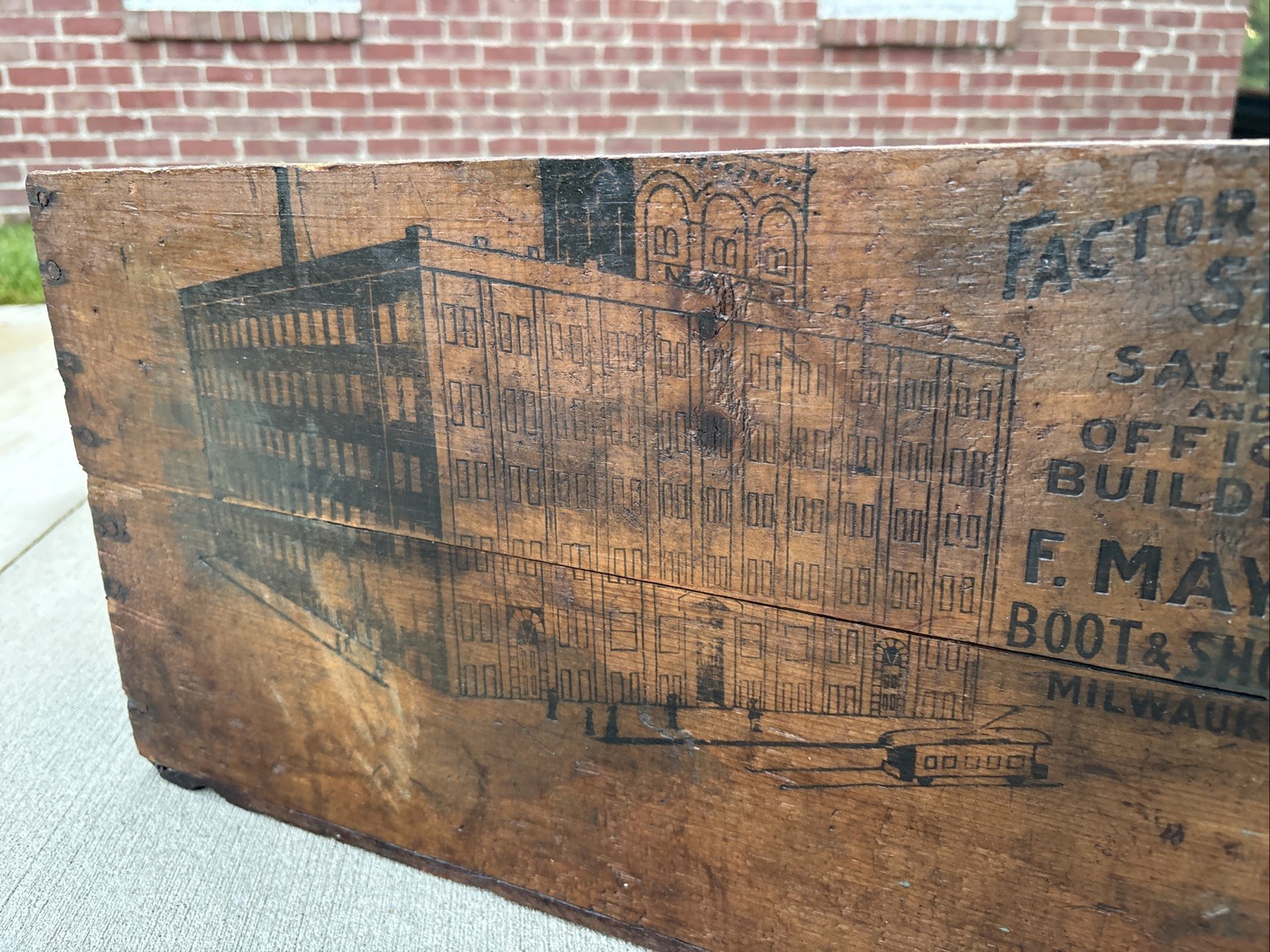 Antique Wooden Crate F. Mayer Boot & Shoe Co Milwaukee Wisconsin Wood Box
