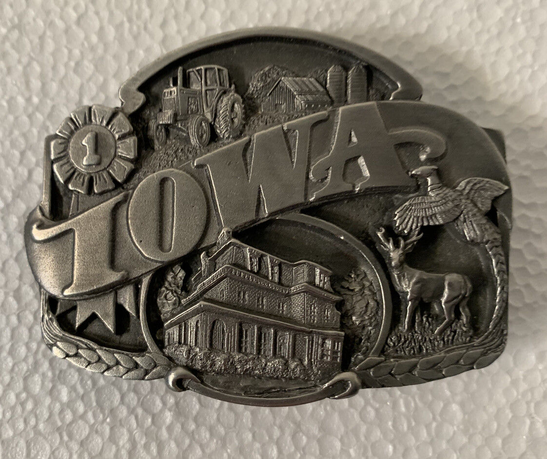 Vintage 1992 IOWA STATE BELT BUCKLE Siskiyou Buckle Co. (I-43) Made In USA