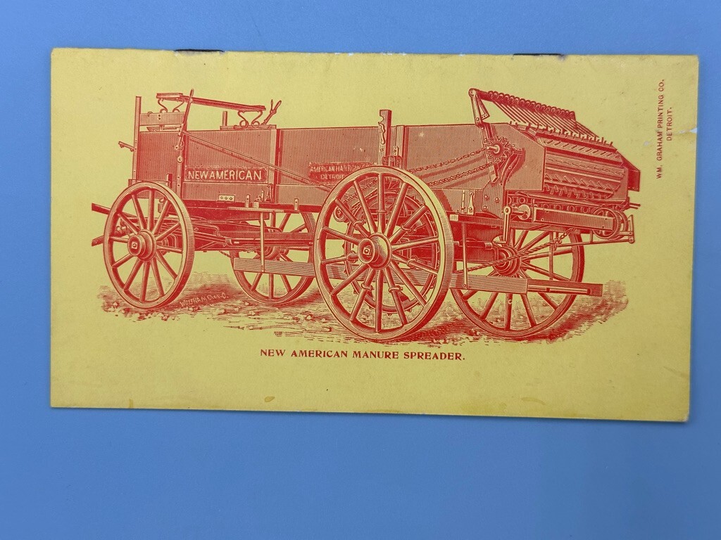 c 1900 NEW AMERICAN MANURE SPREADER Harrow Co. FARM Advertising DETROIT MI