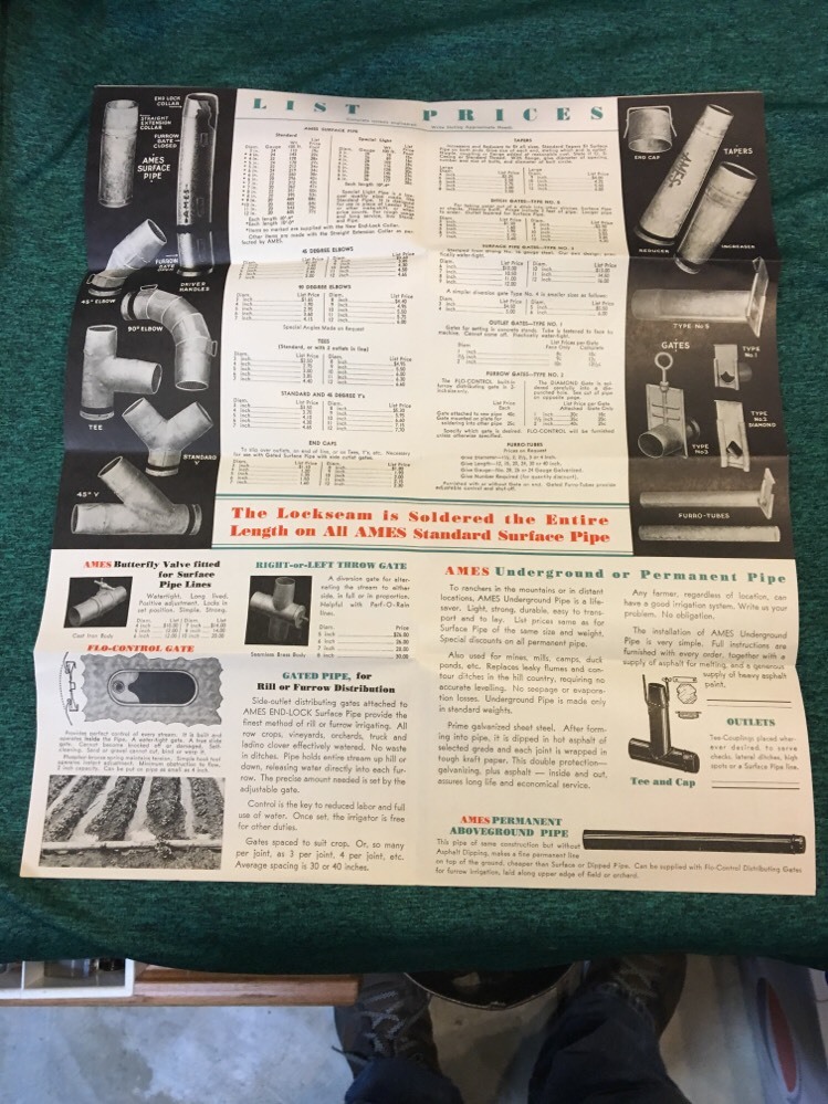Vintage Ames Irrigate Lockseam Pipe Brochure and Price List 1930&rsquo;s-1940&rsquo;s
