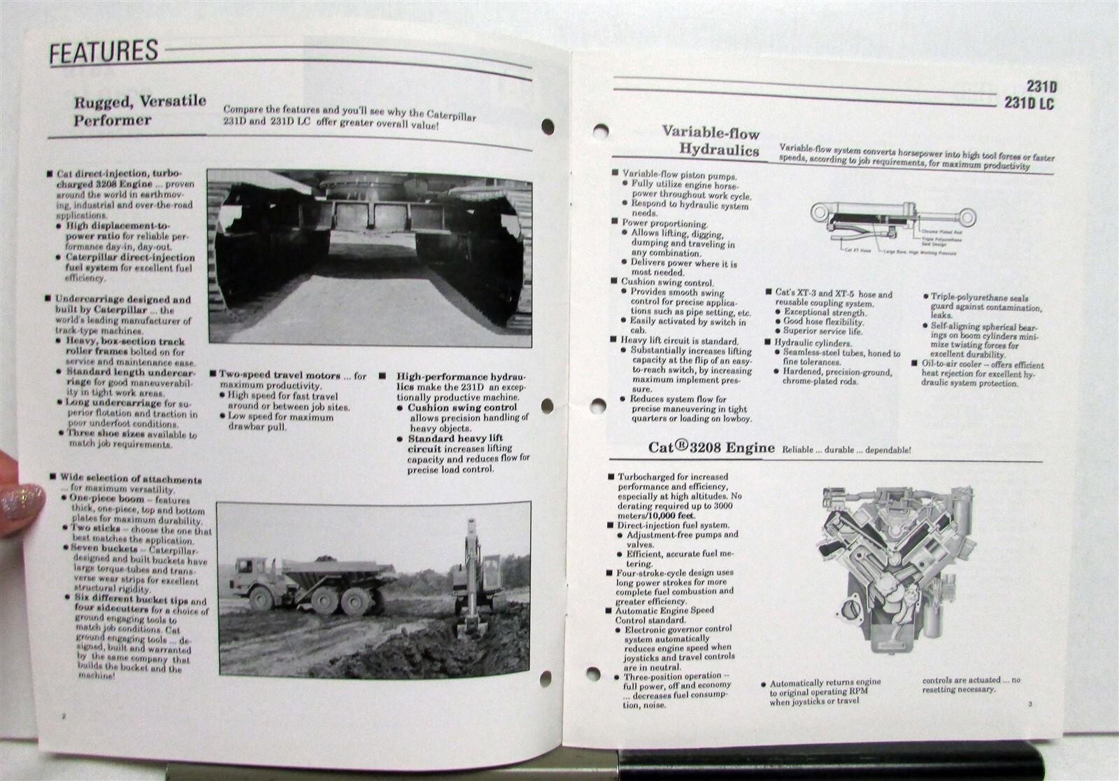 1989 CAT 231D 231DLC Excavator Construction Specifications Sales Brochure