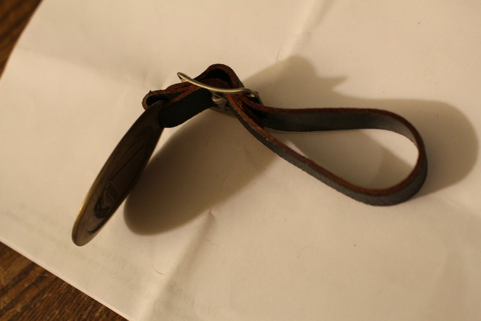 Vintage Brass Euclid Pivot Steer Loaders Key Fob/Black Leather Strap