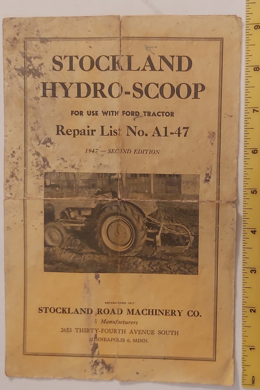 RARE VTG « STOCKLAND HYDRO-SCOOP FOR FORD TRACTORS » REPAIR LIST (MINNEAPOLIS, MN)