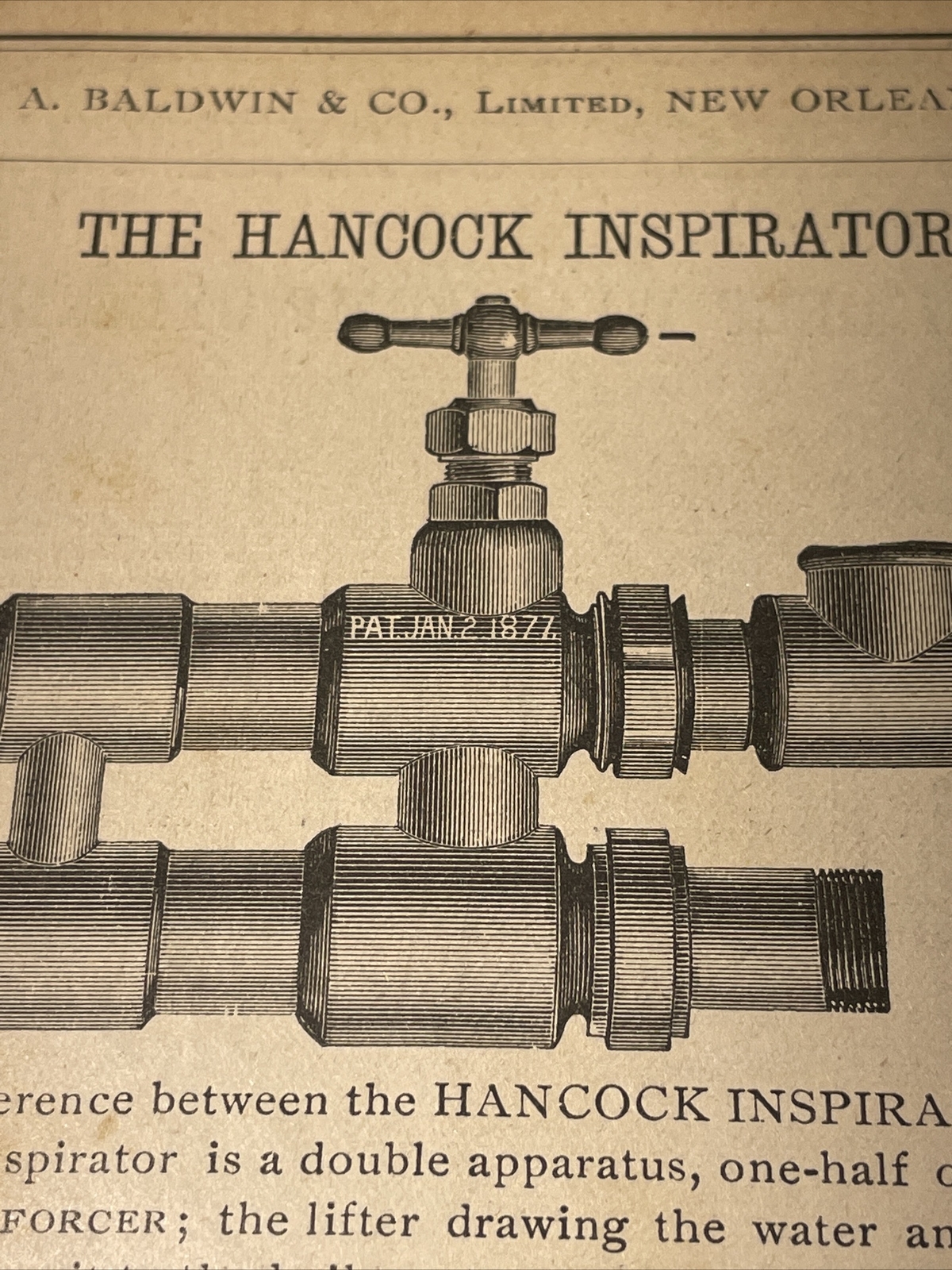 1891 Baldwin – Hancock Inspirator – Farm Advertising – New Orleans