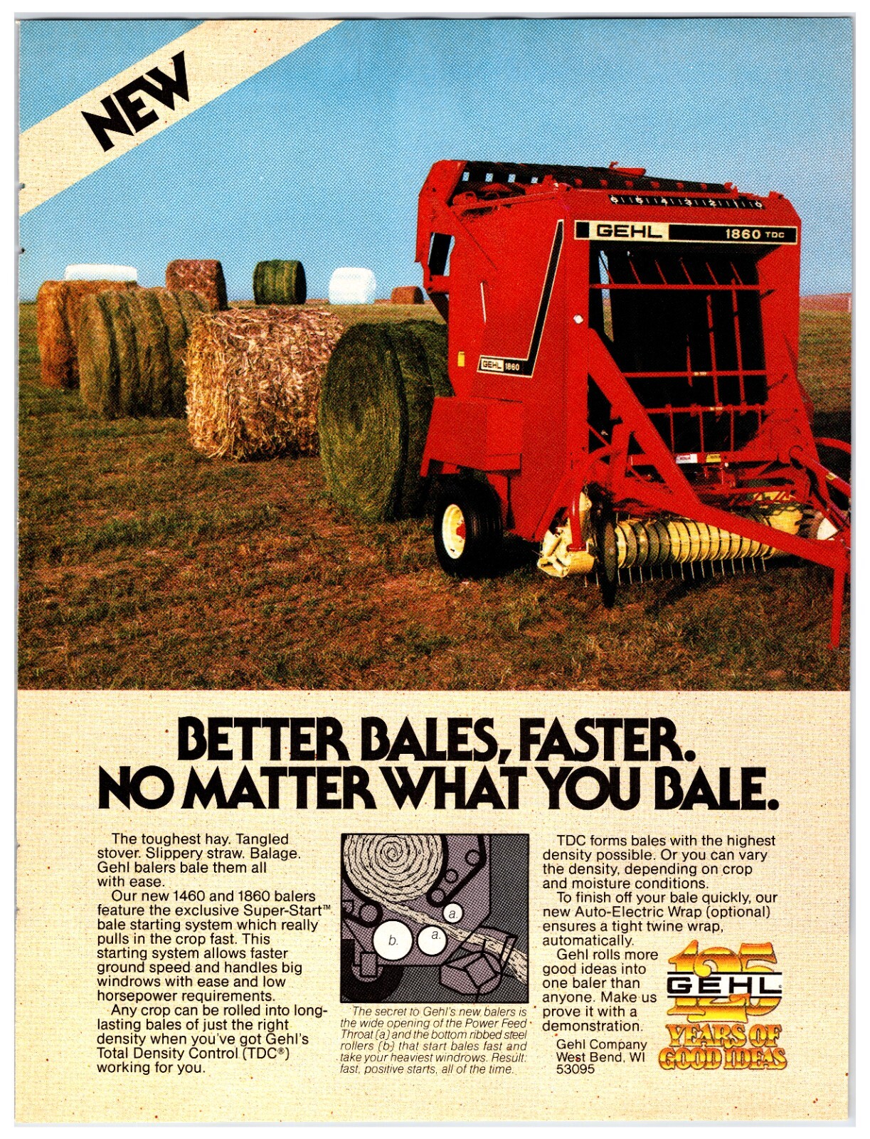 1984 GEHL 1860 Round Balers Original Print Ad (11 x 8.5) – Print Advertisement