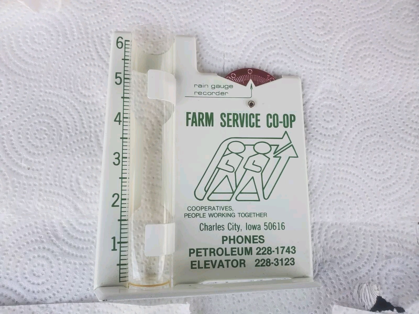 Metal Rain Guage Farm Service Cooperative Charles City Iowa Petroleum Grain