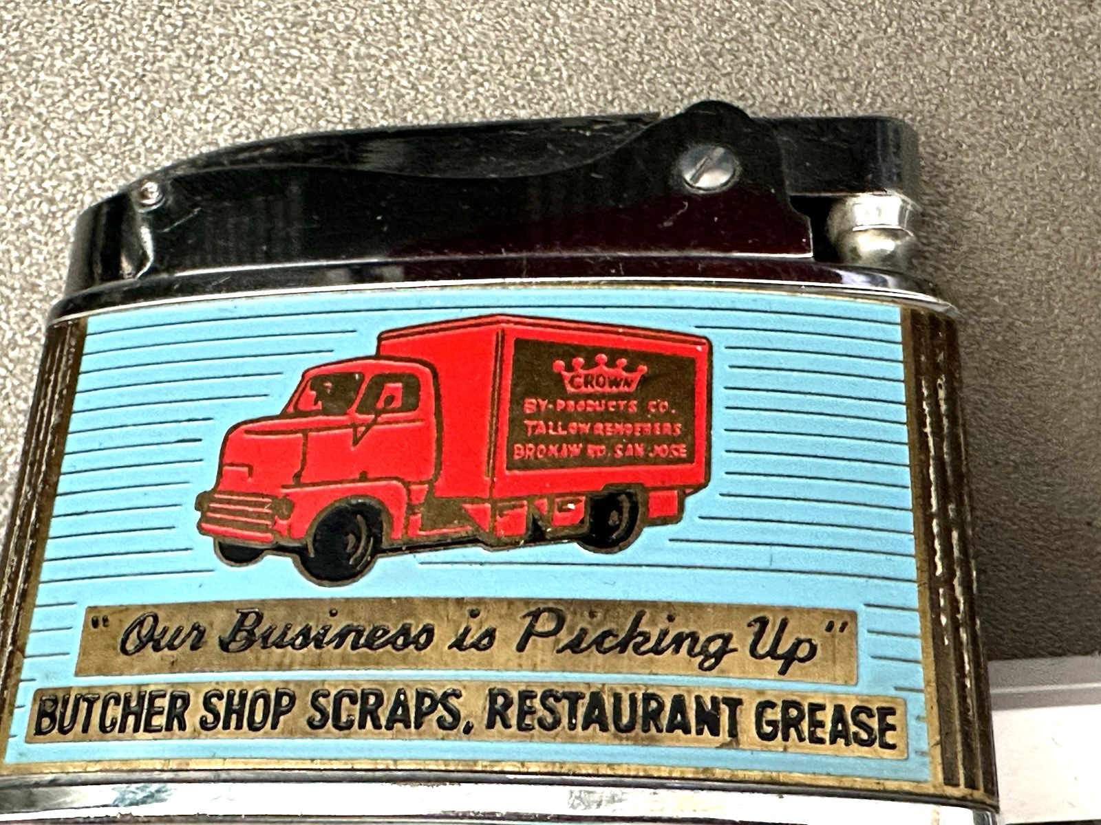 SAN JOSE, CA Crown Tallow Renderers CIGARETTE Lighter BOX Butcher MEAT Grease