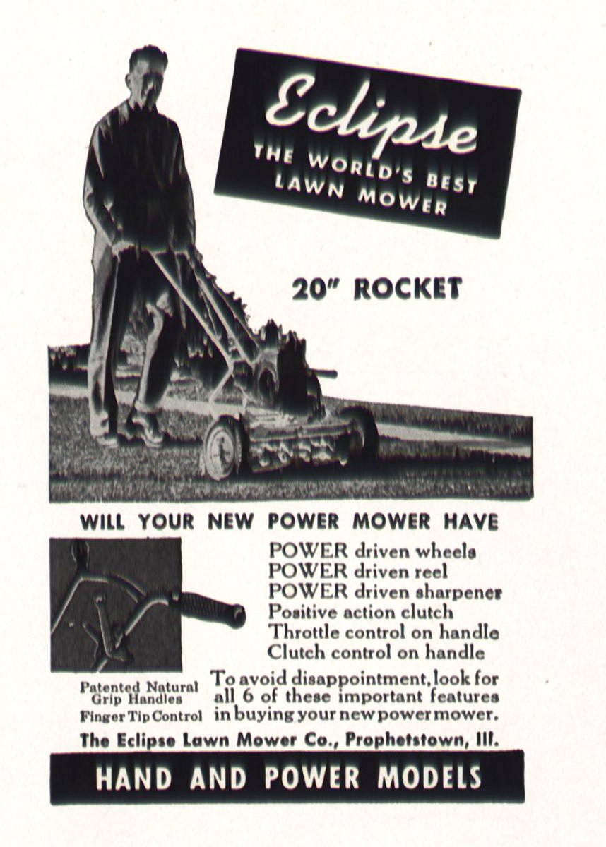 1947 Eclipse Lawn Mower: 20 Rocket Vintage Print Ad