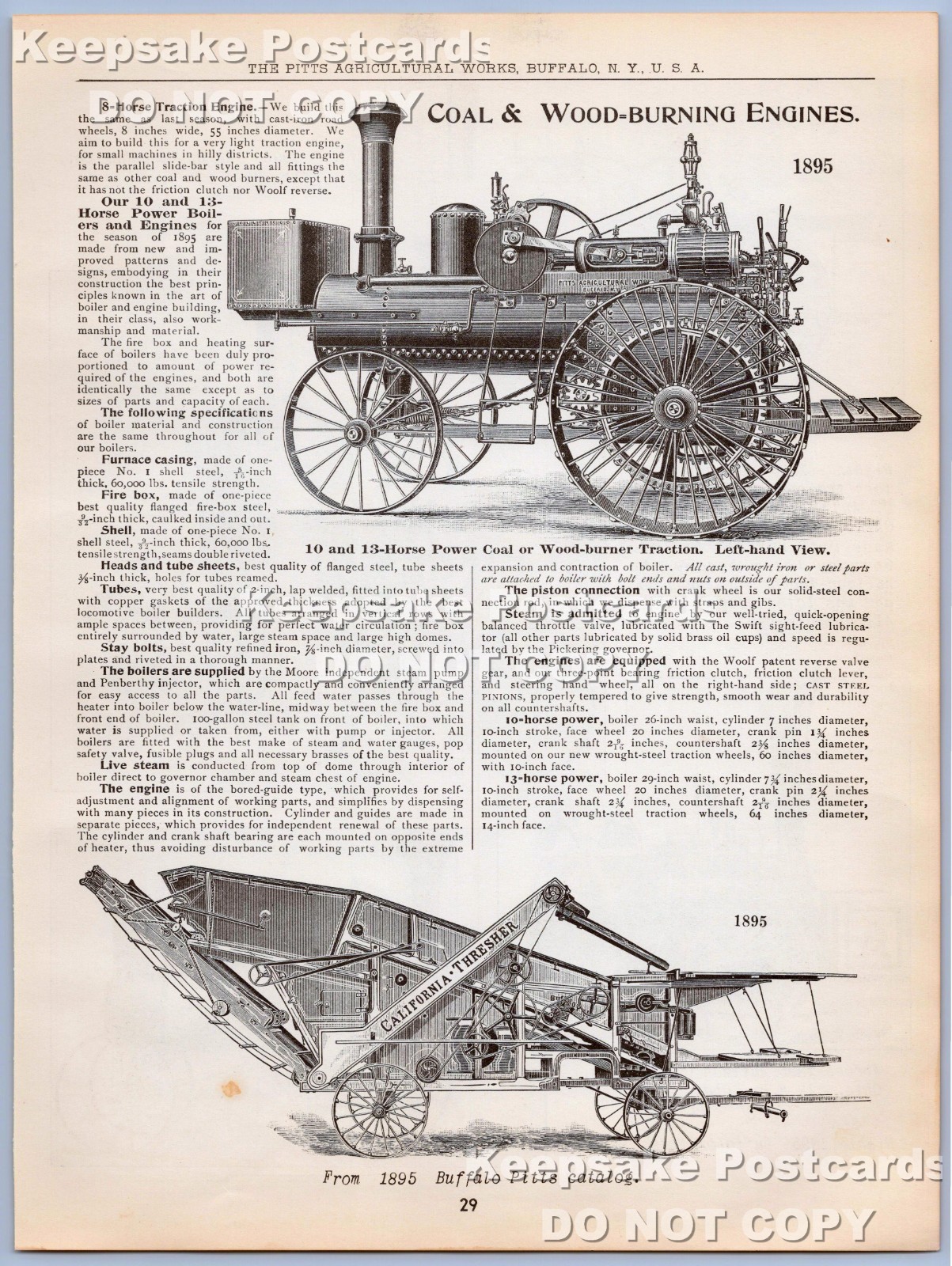 Buffalo Pitts Coal & Wood Burning Steam Engine & Thresher Vintage Print Ad