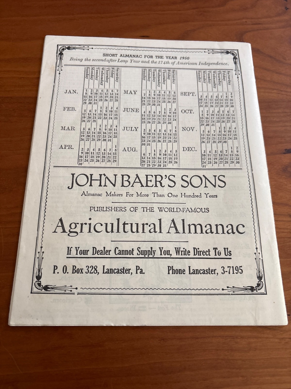 1950 Agricultural Almanac Farm Guide Vintage Farming Book Lancaster PA