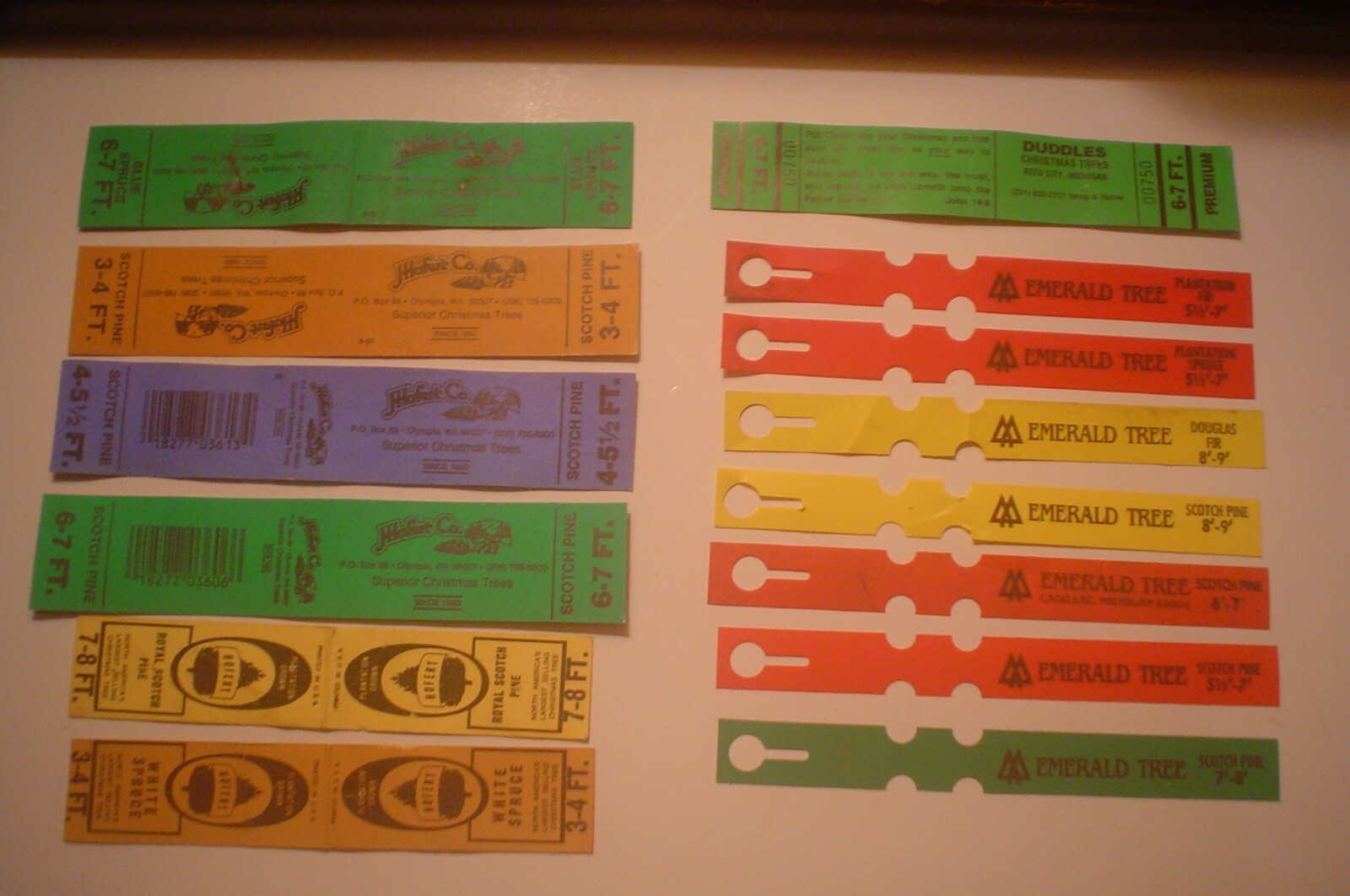 14 VINTAGE CHRISTMAS TREE TAGS HOFERT CO. EMERALD TREE DUDDLES MICHIGAN SPECIES