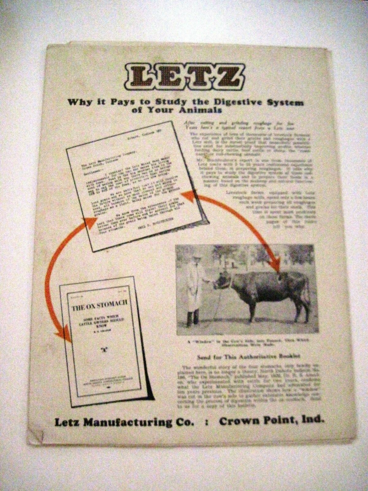 1939 Catalog « Letz » Farm Equipment w/ (4) Pamphlets – Describes Cows Stomach *