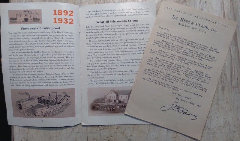1932 Dr. Hess & Clark, Inc 40th Anniv Ad Booklet Stock Tonic Spray Ashland Ohio