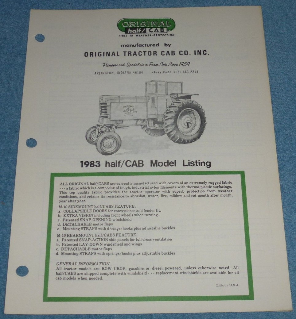 1983 Original Half/Cab Tractor Model Listing Brochure Sheet