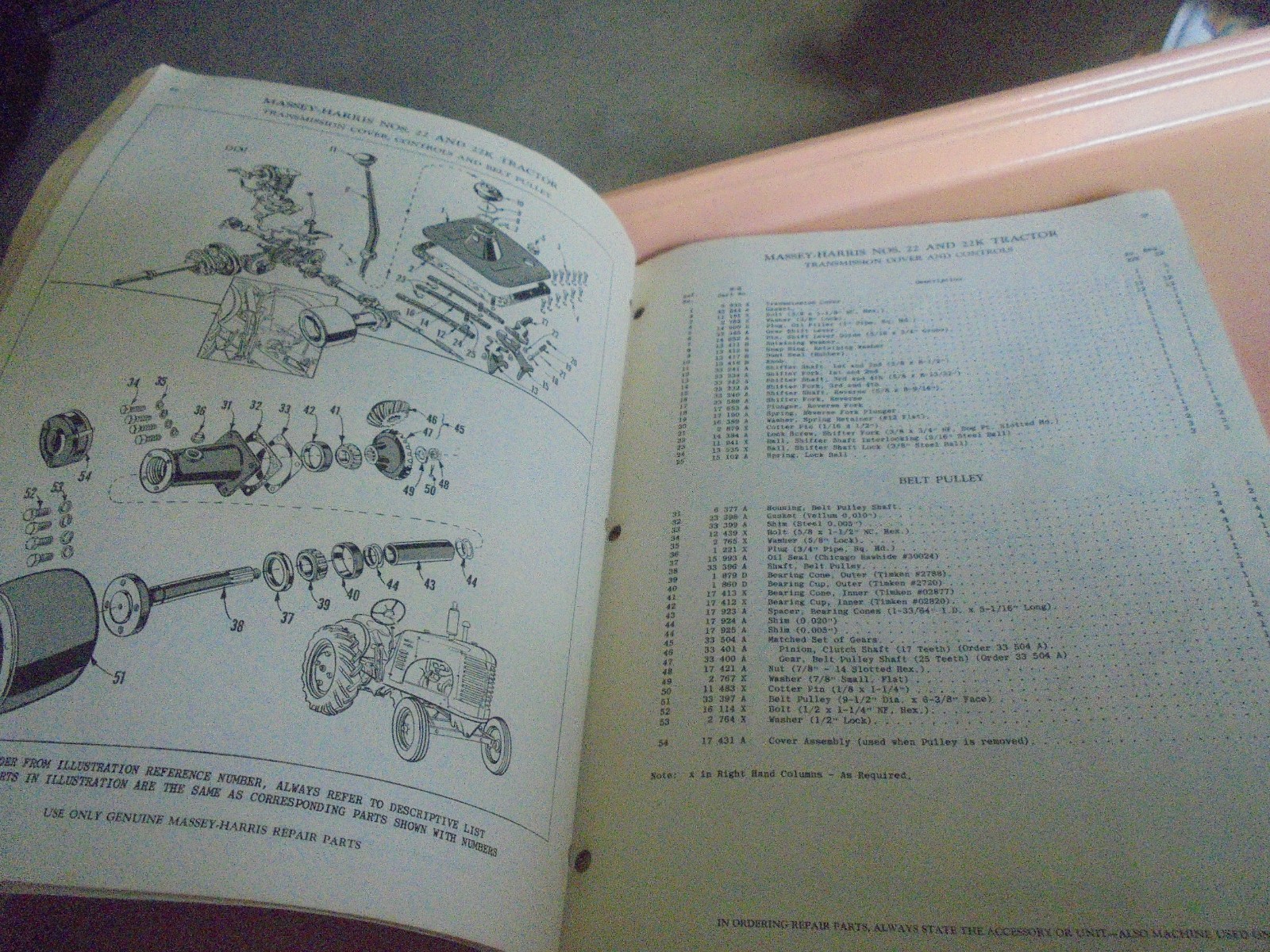 Vintage 1949 Repair Parts List Manual for Massey-Harris 22 and 22K tractors