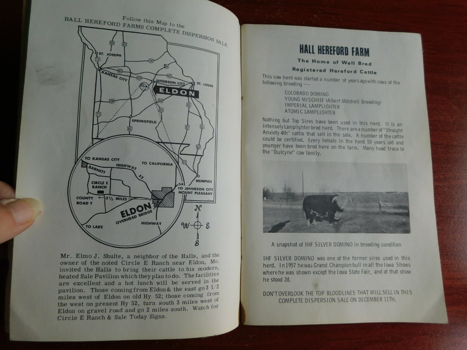 Hall Hereford Farms – 1965 auction sale book – Eldon, Missouri – Dispersion Sale