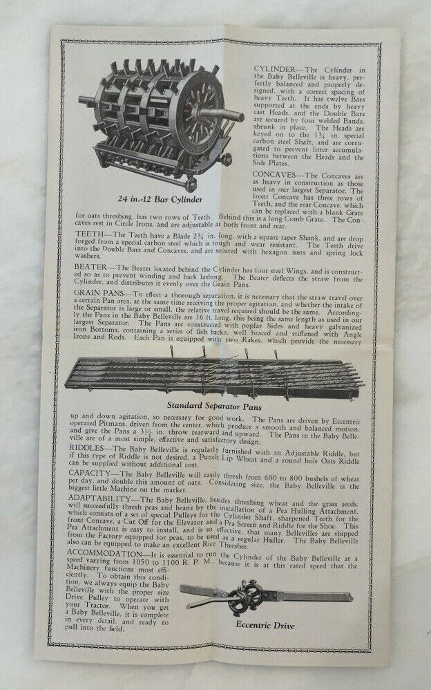 Baby BELLEVILLE THRESHING Antique HARRISON MACHINE WORKS Farm Advertising IL