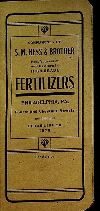 SM Hess & Brother Fertilizers Memo Book Philadelphia Pa 1909