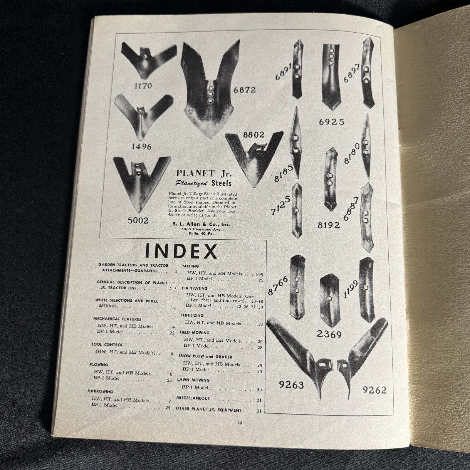 1947 Planet Jr. Garden Tractors Catalog #16 S.L. Allen & Co. Inc 32 Pages