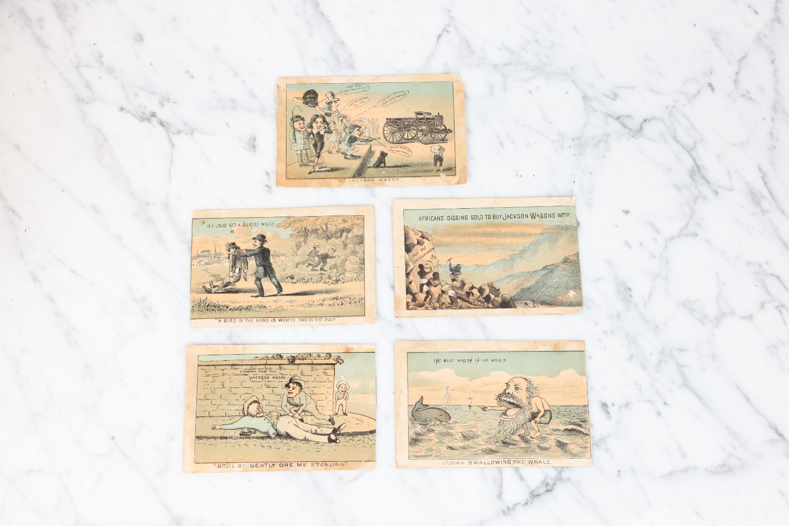 5 Trade Cards for the Jackson Wagon Michigan Prison Made Farm Wagons – 1890s