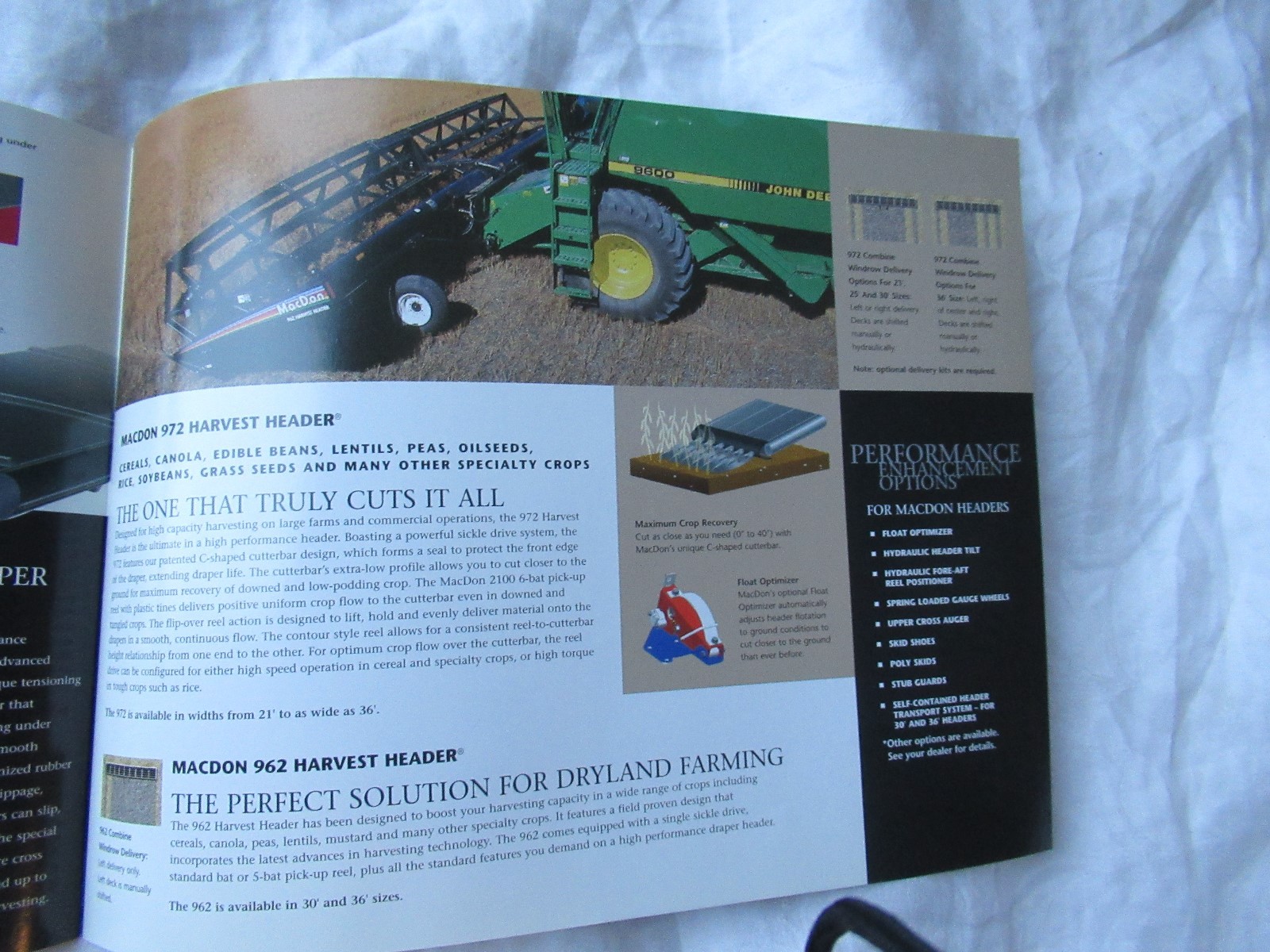 MacDon 962 972 harvest header brochure for John Deere combines