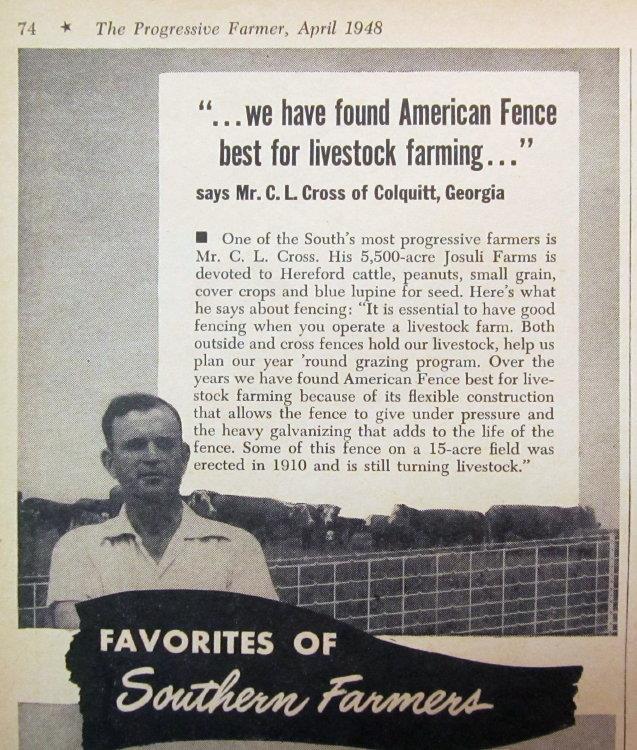 Original 1948 Farm Fence Ad Photo Endorsed by C L Cross of Colquitt Georgia