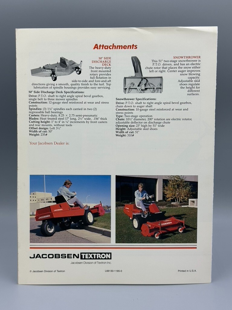 Vintage JACOBSEN Commercial TRACTOR MOWER C118 Vacuum Advertising Brochure