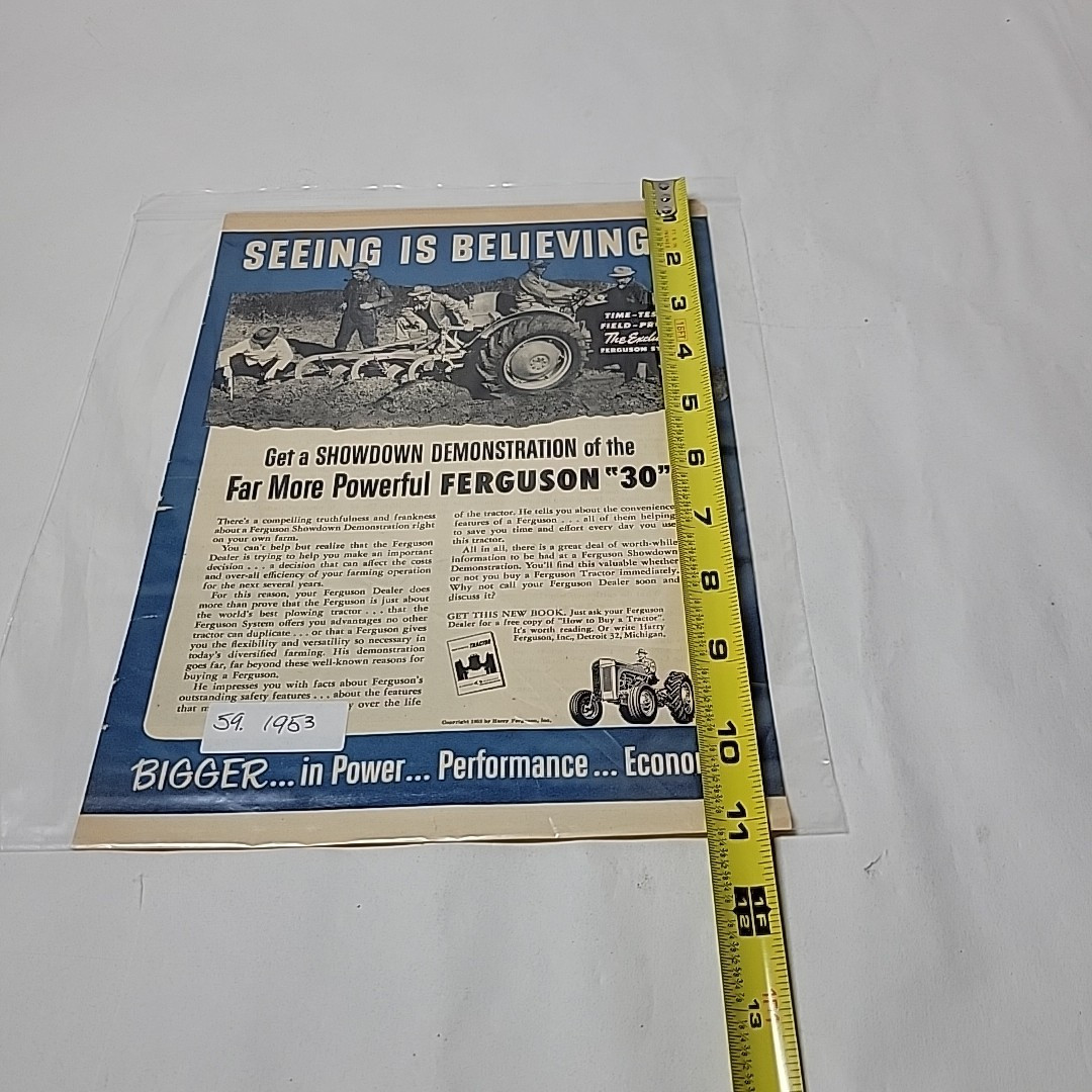 1950s Ferguson Tractor Print Ad Farm Agriculture Farmers Green Acres 8×11
