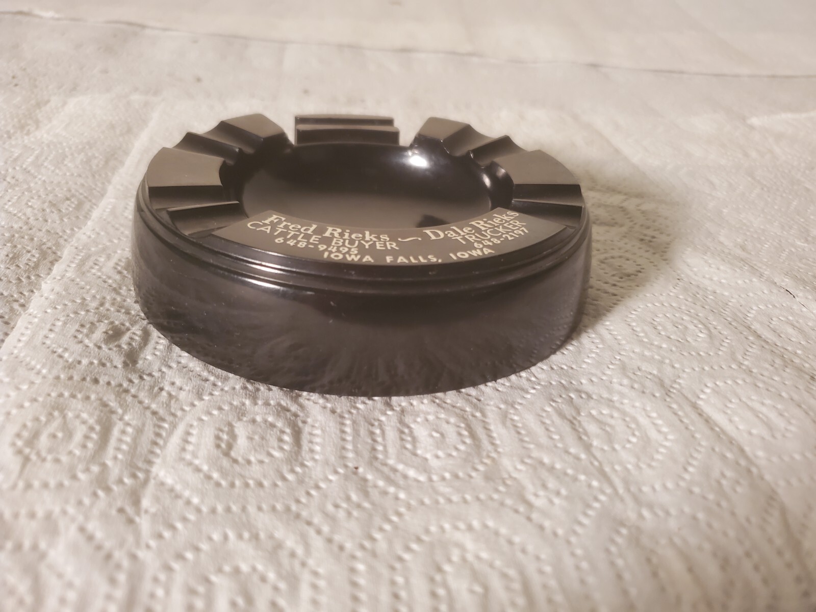 5&Prime; Plastic Ashtray Fred & Dale Rieks Iowa Falls Iowa Trucker Cattle Buyer