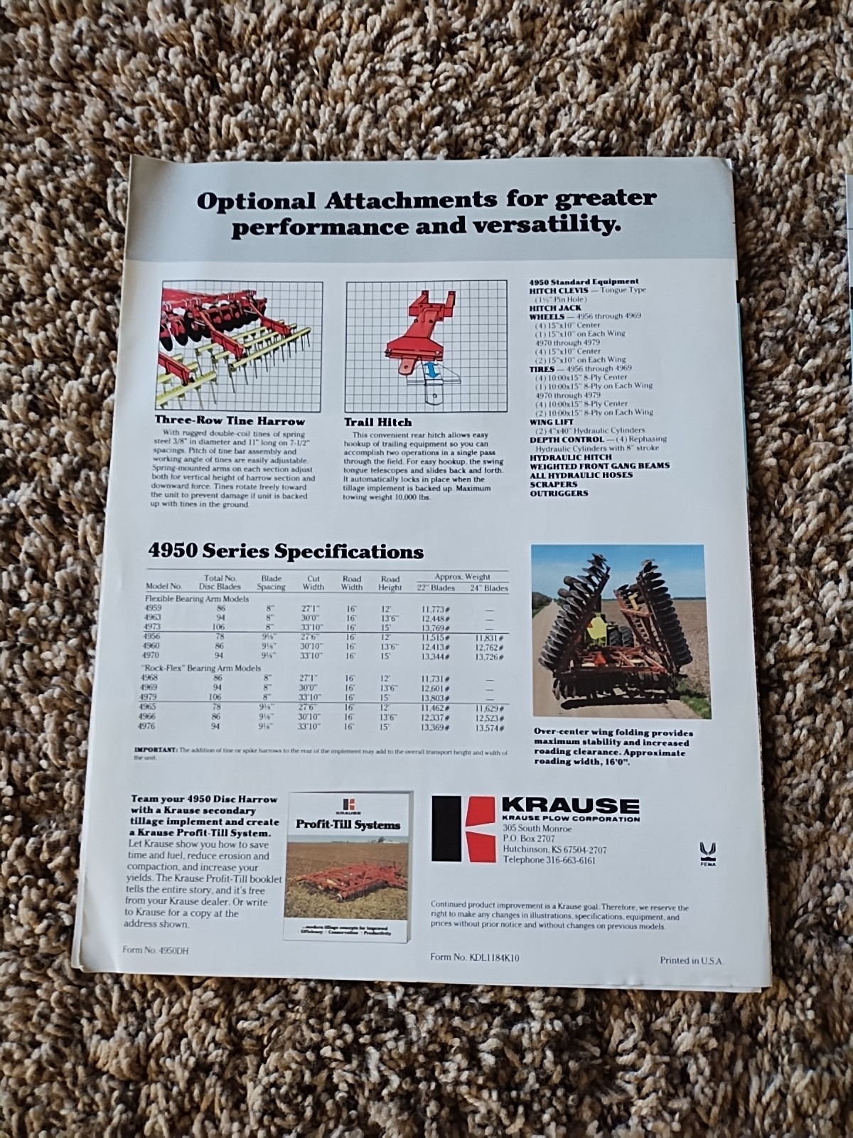 2 KRAUSE Tandem Disc 4950 Harrow 3 Section Landsman 3100 Flex Wing Brochure Ad
