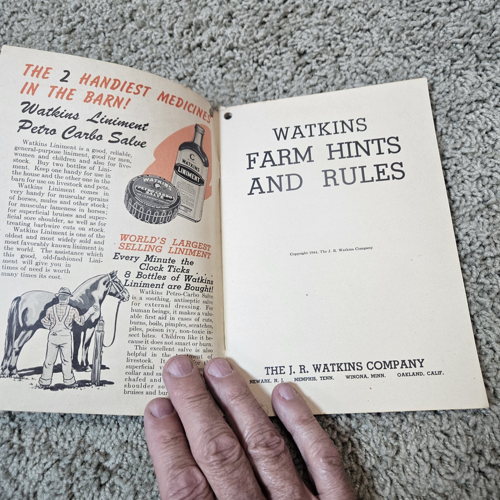 Vintage 1944 Watkins Farm Hints and Rules Booklet