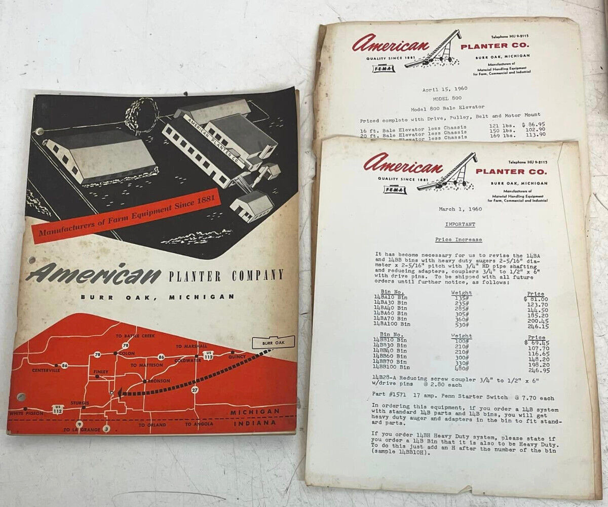 Vtg 1958 American Standard Planter Farm Equipment Brochure Catalog and Inserts
