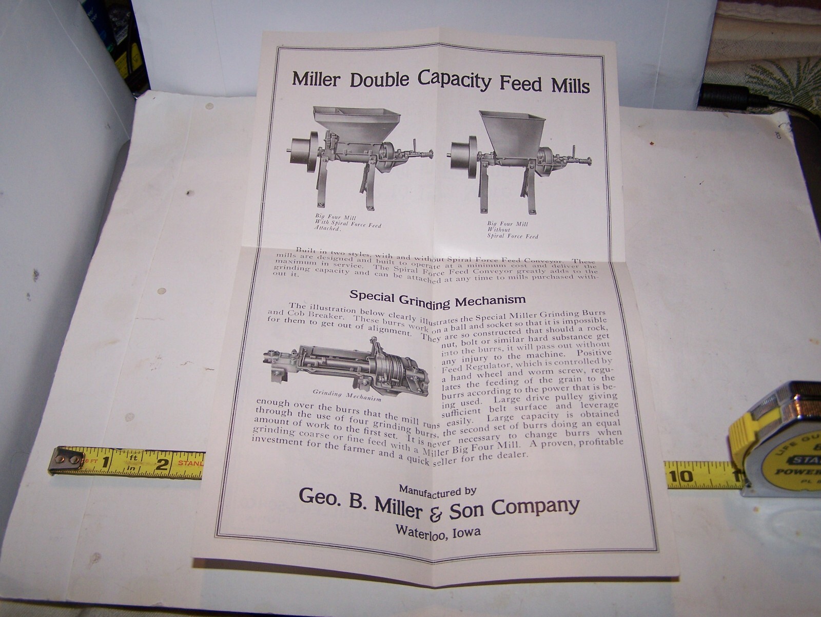 GEORGE MILLER BIG 4 FEED MILL GRINDER Sales Brochure Pamphlet Hit Miss Engine