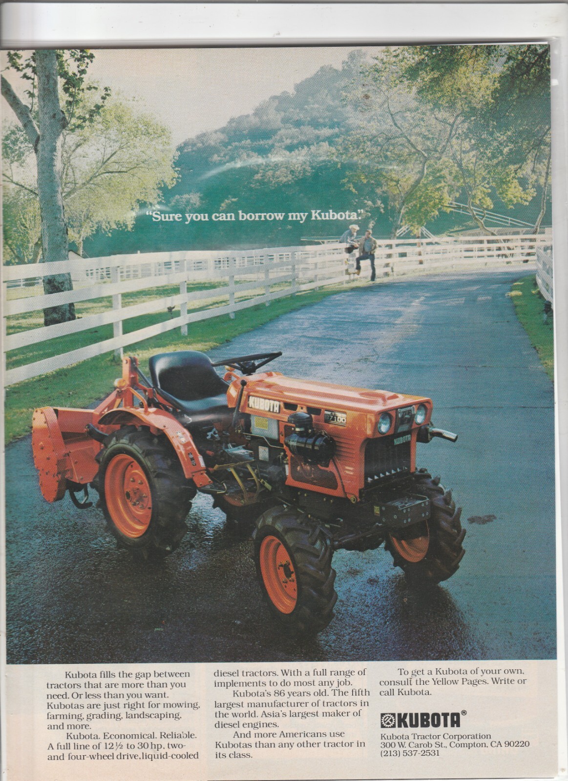 Original 1977 Kubota Tractor Magazine Ad « Sure You Can Borrow My Kubota »
