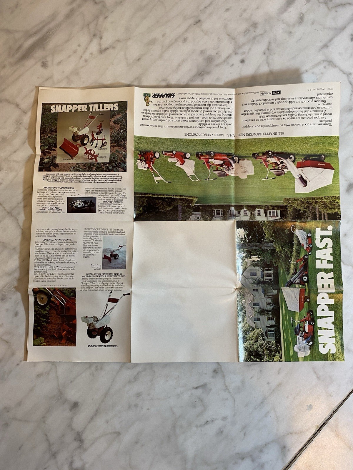1970s-80s Snapper Lawn Mower & Tiller Original Advertising Foldout Brochure