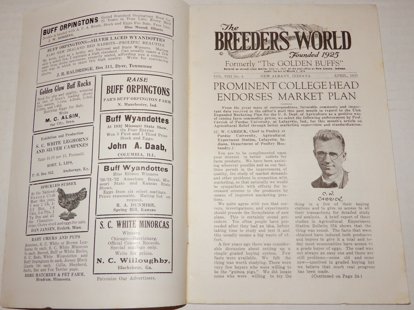 Vintage The Breeders World Magazine Booklet April 1933 Vol VIII No 4