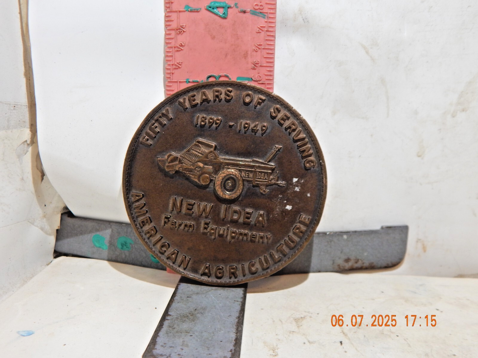 Vtg 1949 New Idea Farm Equipment 50 Year Anniversary Medal Coin Tractor Farming