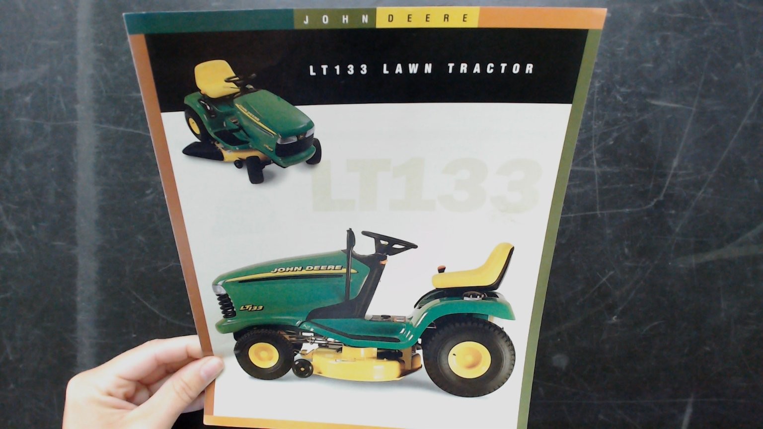 John Deere LT133 Lawn Tractor Vintage Brochure Green Yellow 1980s
