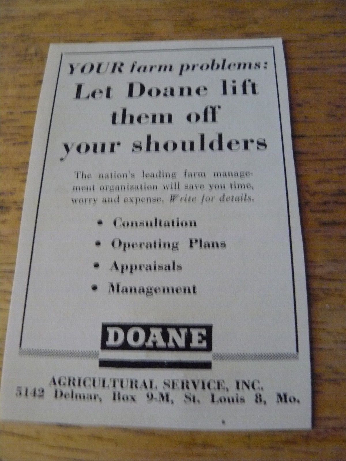 THE FARM QUARTERLY-SPRING 1957-AD- DOANE SOLVES FARM PROBLEMS / St, Louis, MO