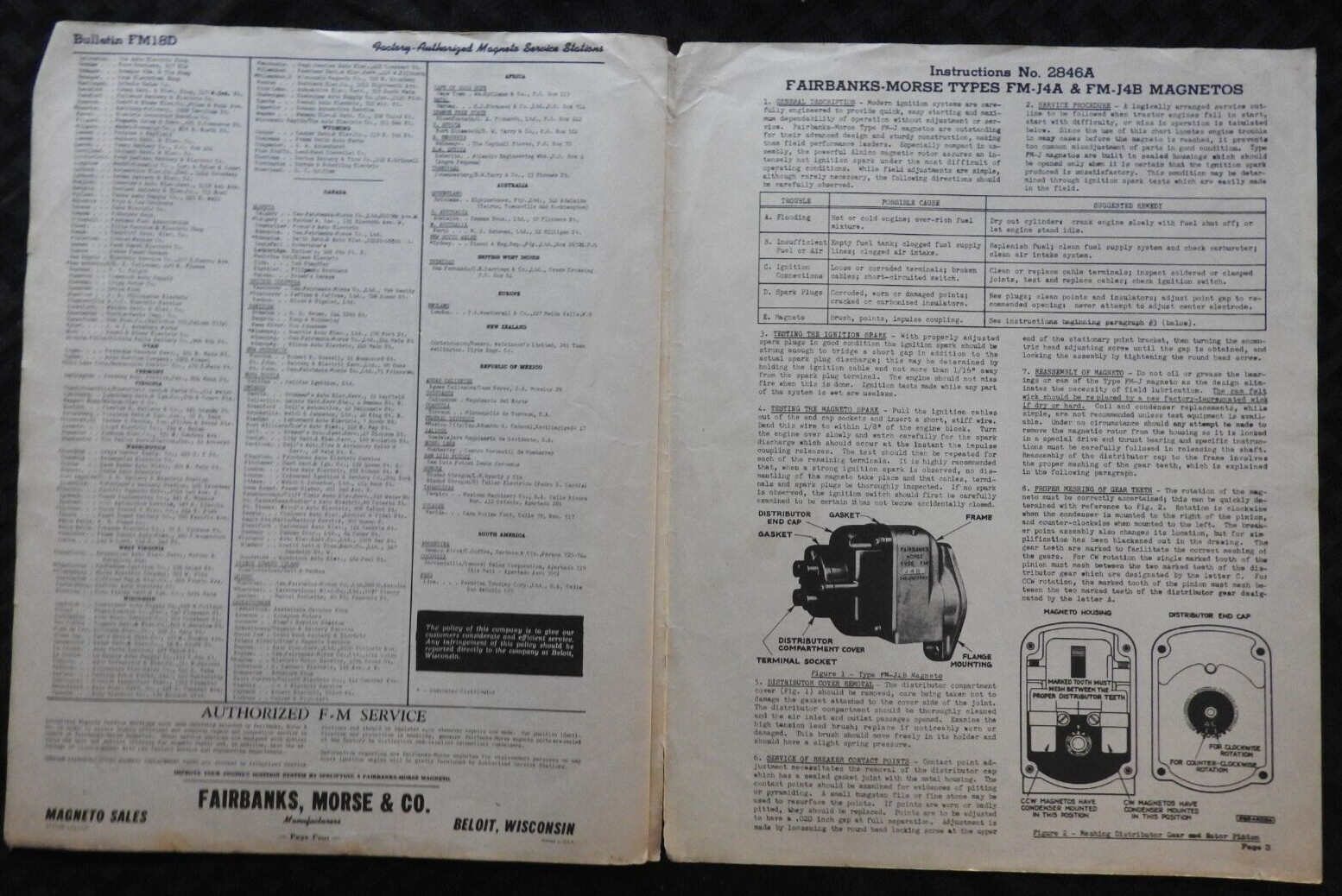 1942 Fairbanks Morse Model FM-J Magnetos Owners&rsquo; Instruction Manual RARE