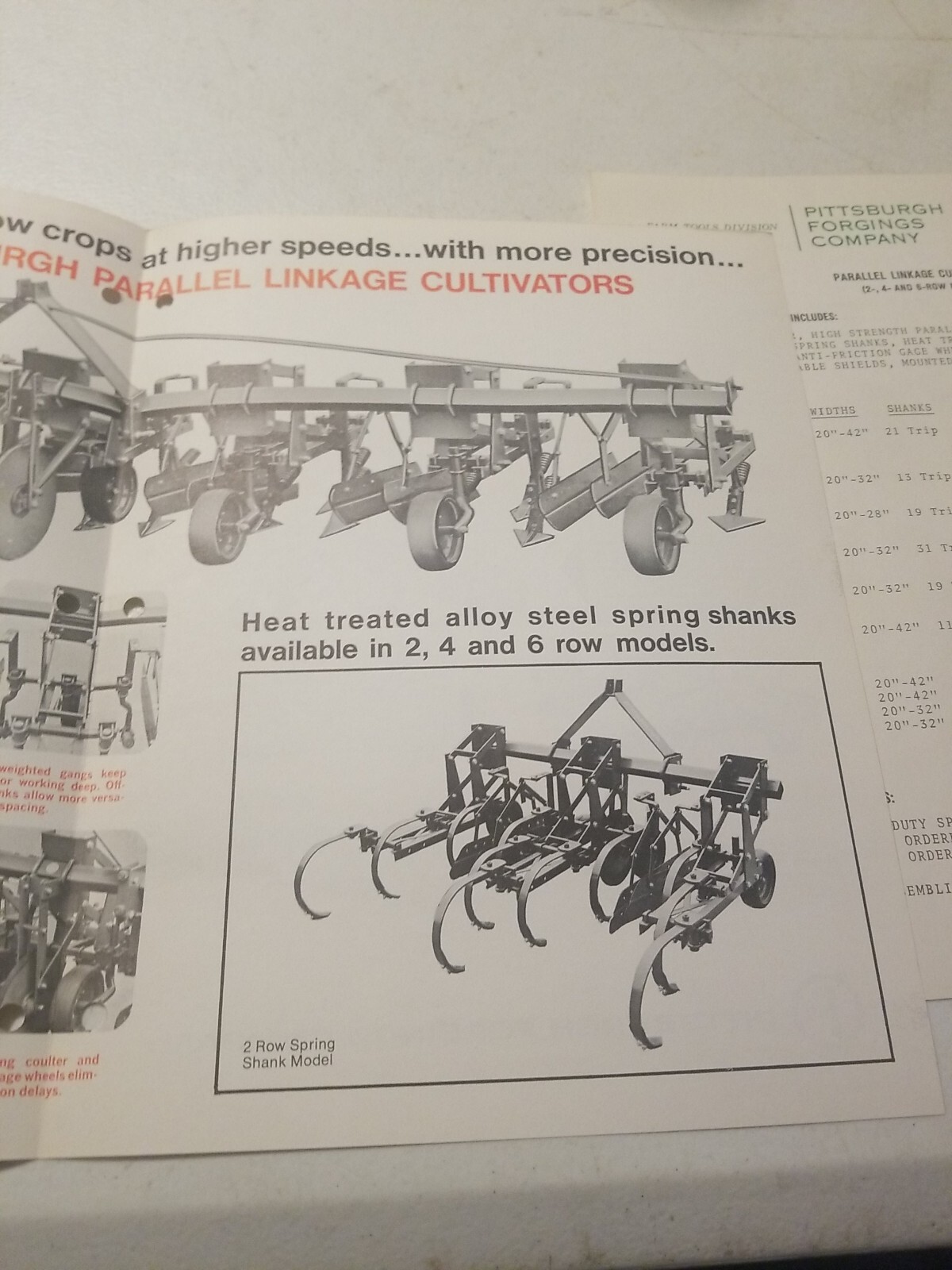 1970 PITTSBURGH FORGINGS CO. Parallel Linkage CULTIVATOR BROCHURE & PRICE LIST