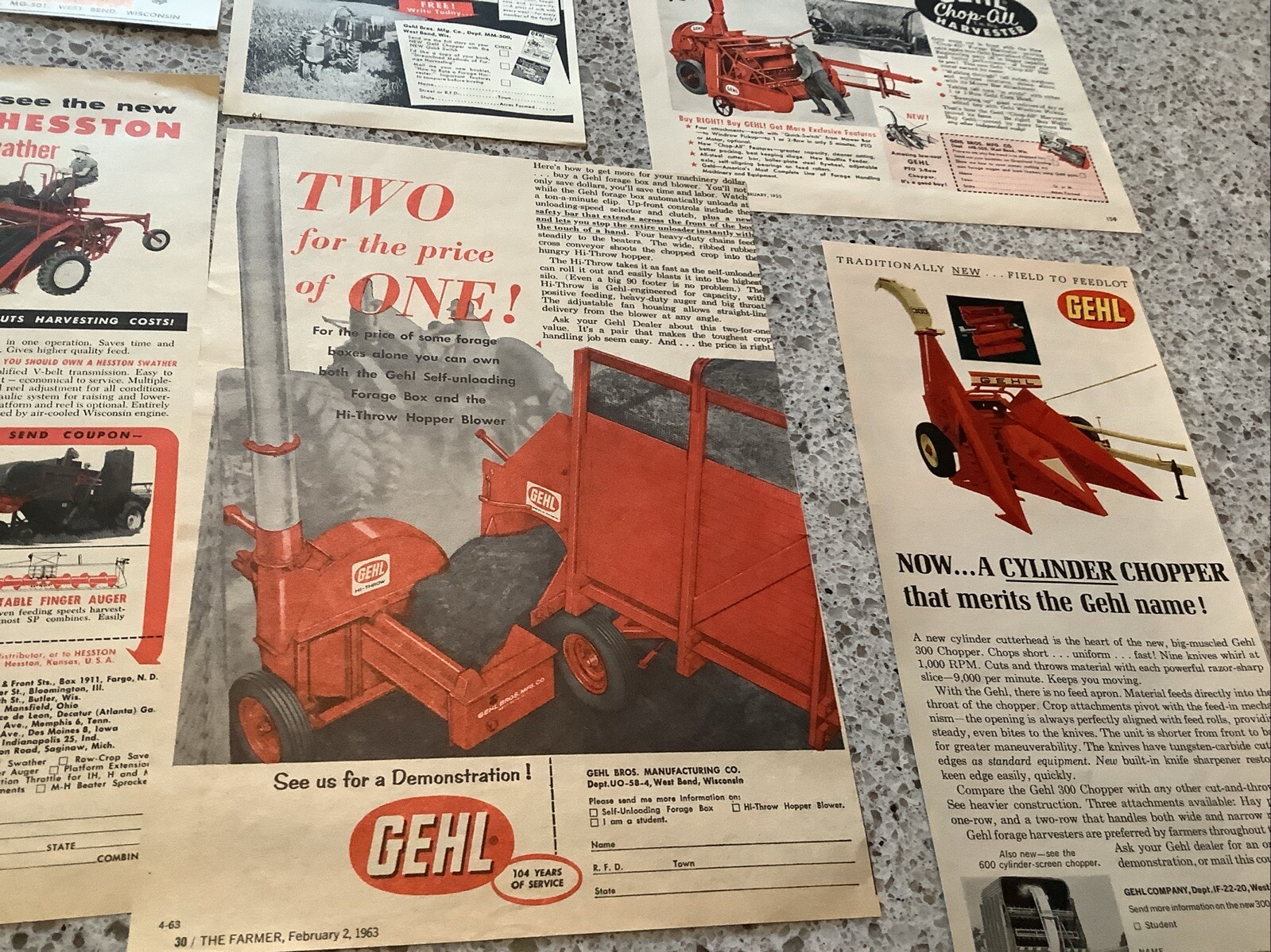 Lot of 12 Gehl Farming Agricultural Advertisement Tractor Farm Print Ads 1950-70